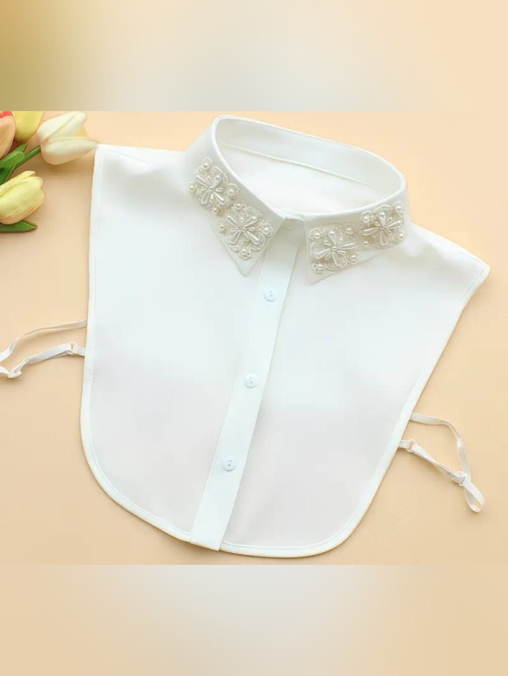 Pearl Embellished White Detachable Shirt Collar